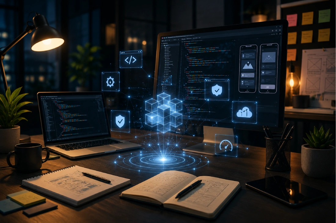 Developer working on code at desk